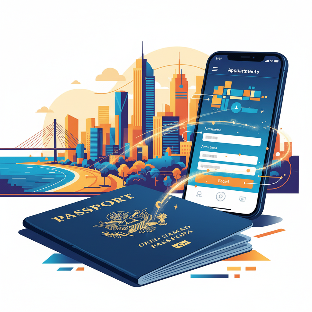 Passaporte com visto americano e tela de agendamento em Recife