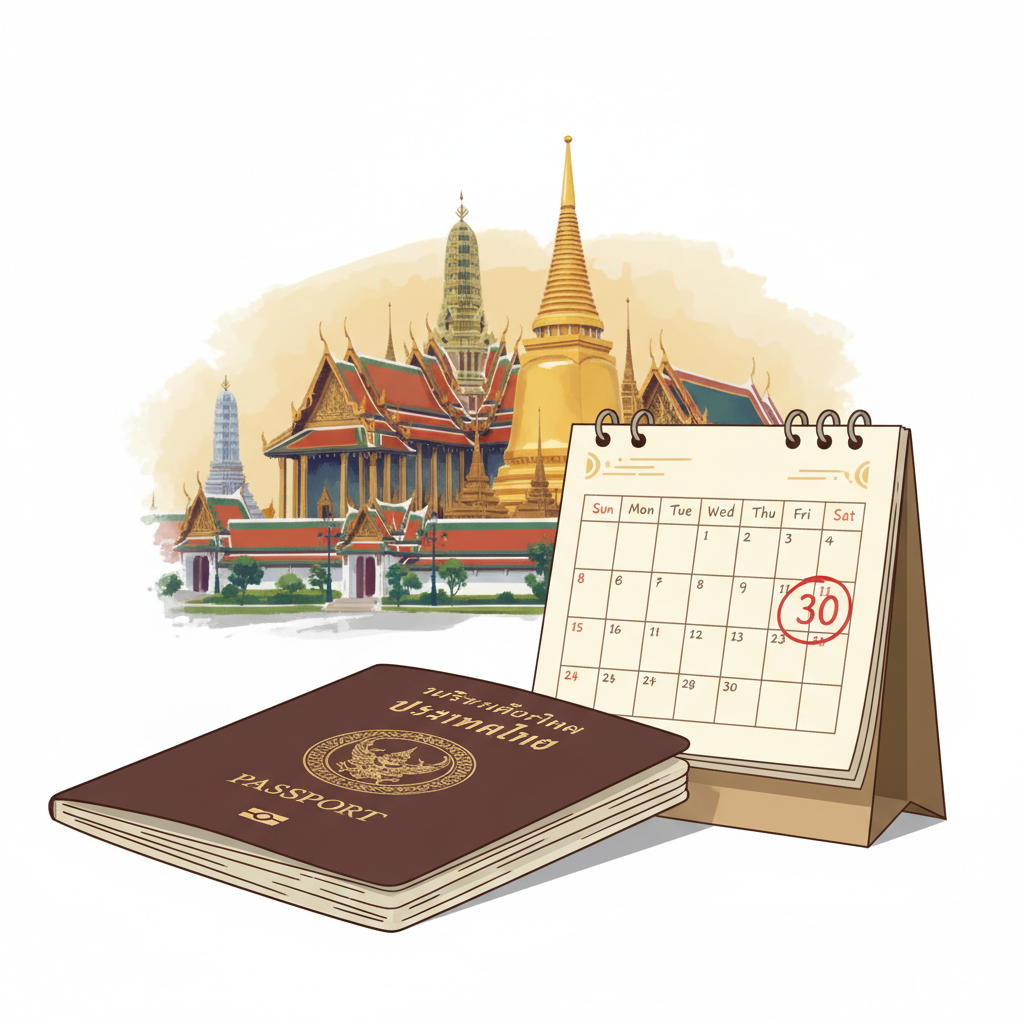 Passaporte com carimbo da imigração da Tailândia, ilustrando a nova regra do visto Tailândia de 30 dias em 2026.